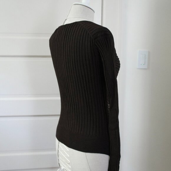 Vintage Brown Sweetheart V-Neckline Cable Knit Silk Sweater Size Medium - Picture 10 of 11